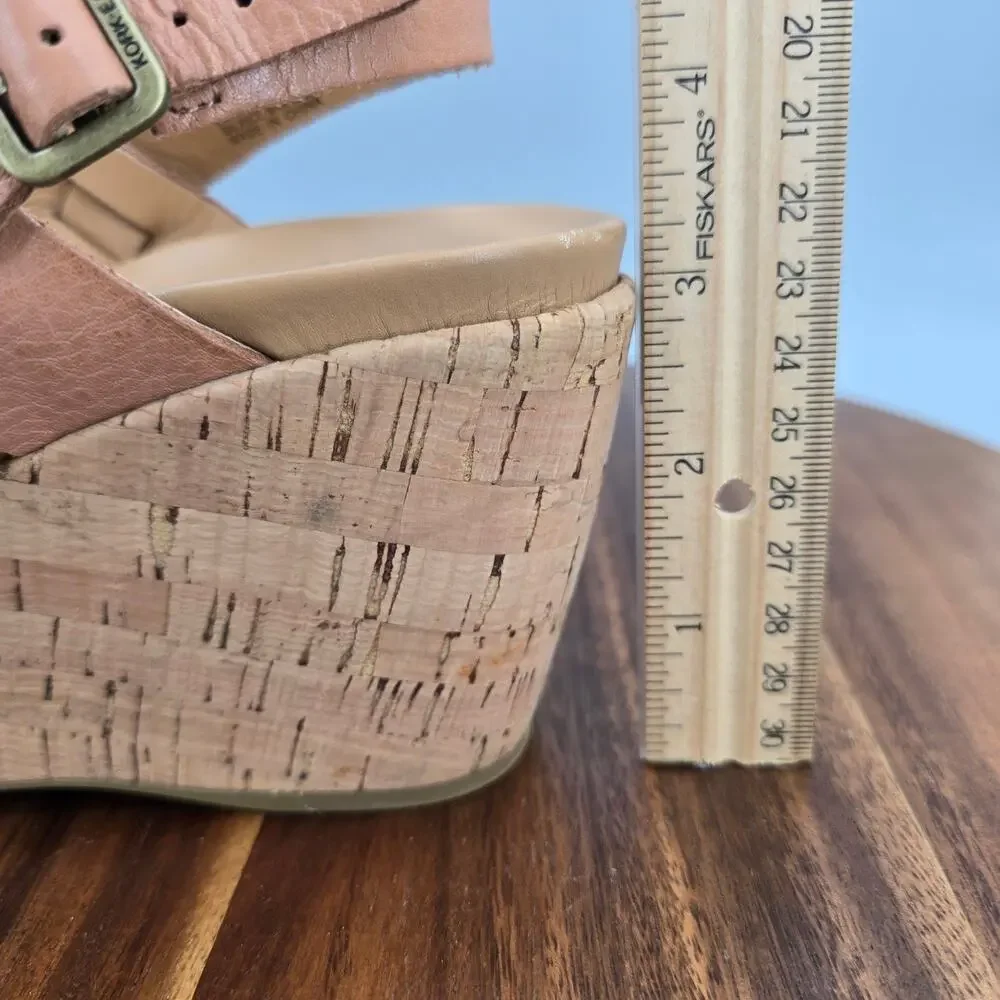 Kork-Ease Austin Sandals Womens 7 M Blush Beige Leather Platform Ankle Strap
